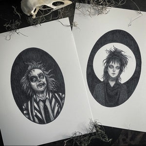 Beetlejuice & Lydia - Fine Art Print Set - Dark Art - Gothic Illustration