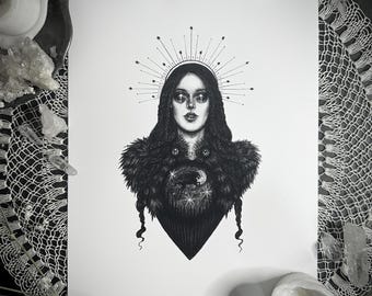 Nótt - Fine Art Print - Norse Goddess & Personification of Night - Pagan - Mythology - Gothic Fantasy