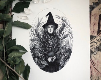 Green Witch - Fine Art Print - Plant Magick - Witch Art - Magick - Green Thumb - Pagan - Victorian - Illustration