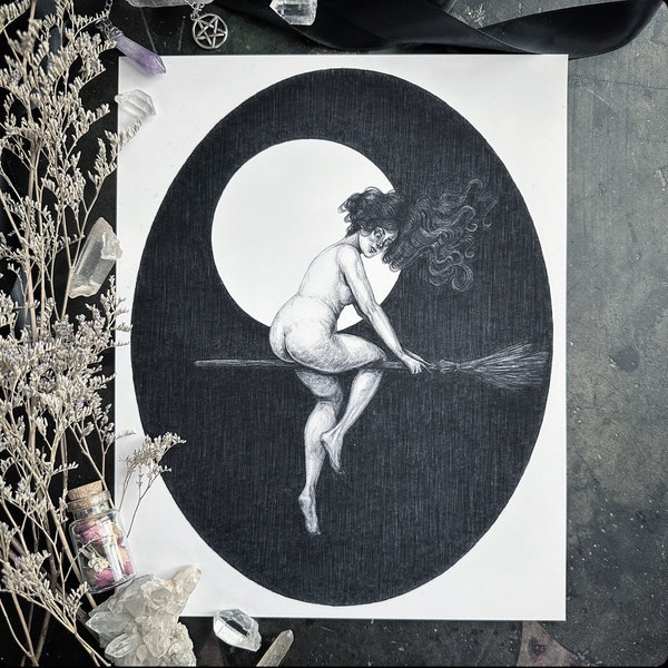 Departure for the Sabbath - Fine Art Print - Witch - Witchcraft - Dark Art - Gothic Illustration