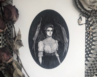 Winged Demoness - Fine Art Print - Occult - Victorian Demon - Dark Art - Gothic Illustration
