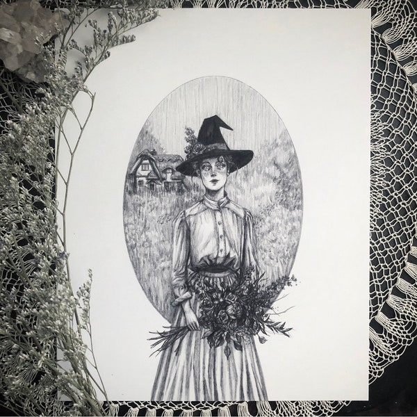 Flora - Fine Art Print - Cottage Witch - Green Witchcraft - Cottagecore - Fantasy Art - Garden