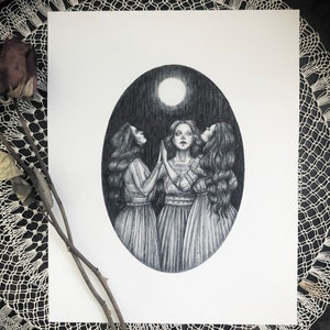 Coven - Fine Art Print - Witch Coven - Gothic - Victorian - Full Moon - Magick - Ritual - Pagan - Illustration