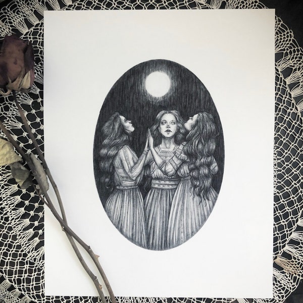 Coven - Tirage d’art - Sorcière Coven - Gothique - Victorien - Pleine Lune - Magie - Rituel - Païen - Illustration