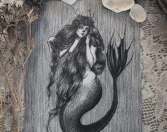 Mermaid Queen- Fine Art Print - Mermaid Art - Siren - Magick - Mermaid Hair - Victorian - Illustration