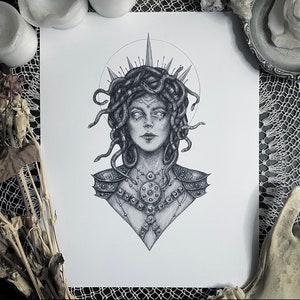 Medusa - Kunstdruck - Gorgan - Griechische Mythologie - Dunkle Kunst - Gothic Illustration