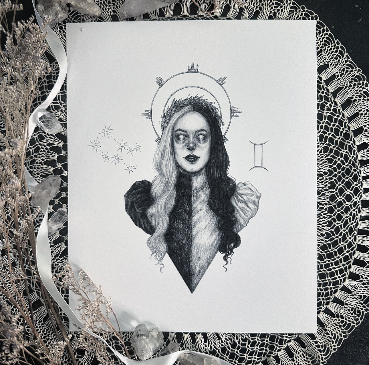 Gemini Goddess - Fine Art Print - Zodiac Sign - Astrology - The Twins - Dark Art - Gothic Illustration