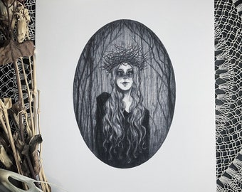 Forest Witch - Fine Art Print - Witchcraft - Hedge Witch - Green Witch - Dark Art - Gothic Illustration