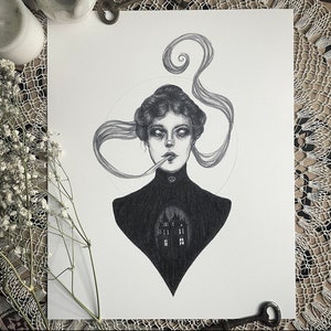 Haunted - Fine Art Print - Victorian Spiritualism - Dark Art - Gothic Illustration image 1