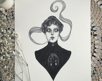Haunted - Fine Art Print - Victorian Spiritualism - Dark Art - Gothic Illustration