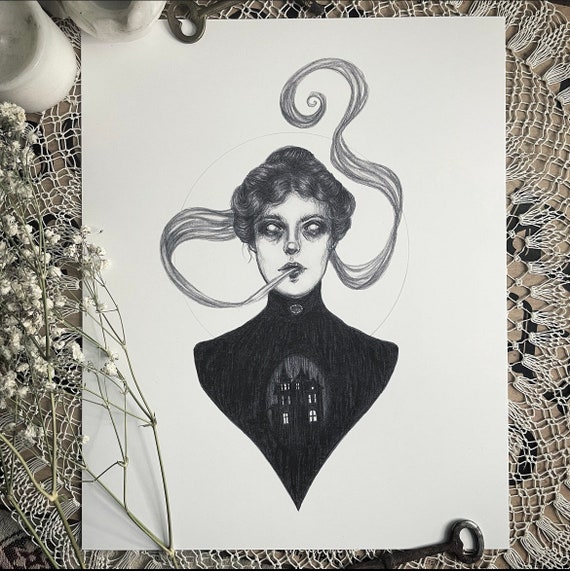 Haunted - Fine Art Print - Victorian Spiritualism - Dark Art - Gothic Illustration