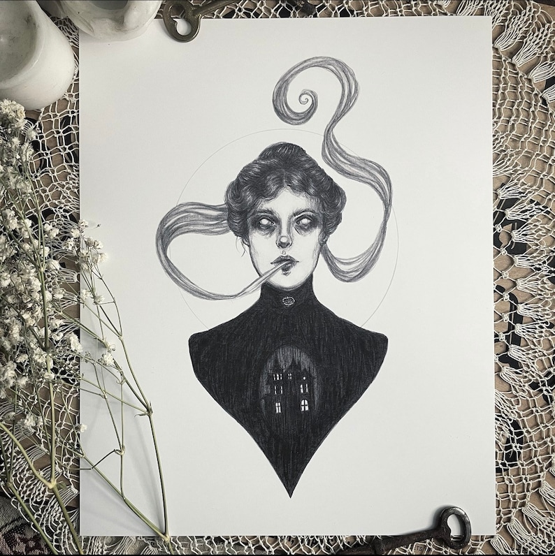 Haunted - Fine Art Print - Victorian Spiritualism - Dark Art - Gothic Illustration image 1