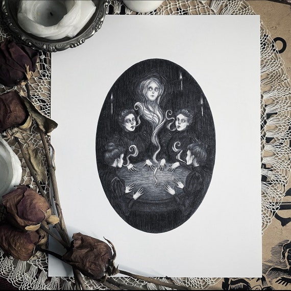 The Seance - Fine Art Print - Victorian Spiritualism - Ghosts - Dark Art - Gothic Illustration