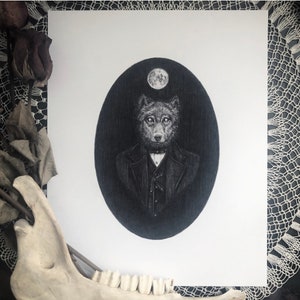 The Wolfman - Fine Art Print - Dapper Victorian Werewolf- Monster - Dark Art - Gothic Illustration
