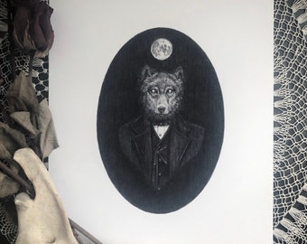 The Wolfman - Fine Art Print - Dapper Victorian Werewolf- Monster - Dark Art - Gothic Illustration