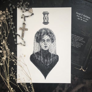 The Sad Hour - Fine Art Print - Victorian Mourning - Memento Mori - Hourglass - Portrait - Dark Art - Illustration