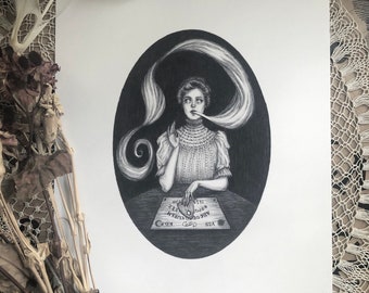 Phantom Whispers - Fine Art Print - Ouija Board - Seance - Victorian Spiritualism - Dark Art - Gothic Illustration