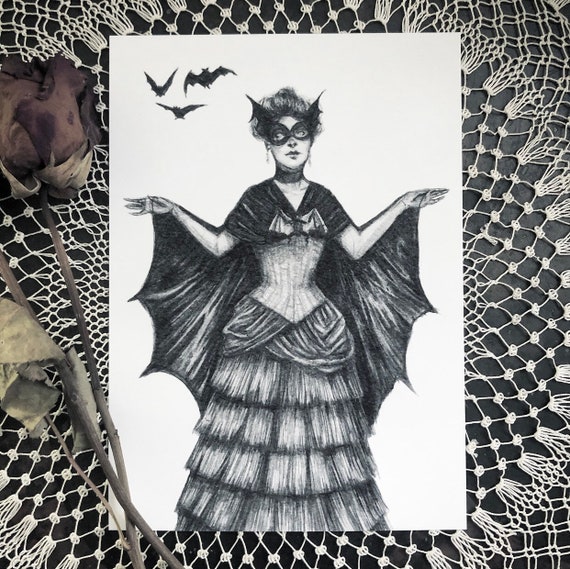 Victorian Bat Lady Fine Art Print Vintage Halloween Costume