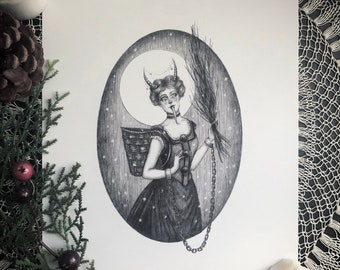 Lady Krampus - Fine Art Print - Christmas Monster - Yule - Gothic Victorian - Dark Art