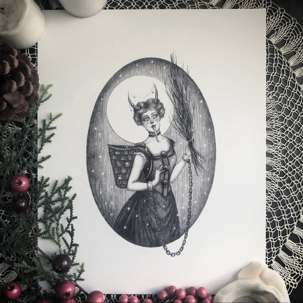 Lady Krampus - Fine Art Print - Christmas Monster - Yule - Gothic Victorian - Dark Art
