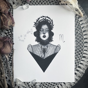 Scorpio Goddess - Fine Art Print - Zodiac Sign - Astrology - Scorpion - Dark Art - Gothic Illustration