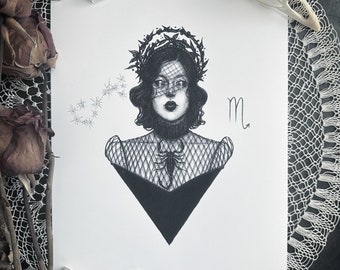 Scorpio Goddess - Fine Art Print - Zodiac Sign - Astrology - Scorpion - Dark Art - Gothic Illustration