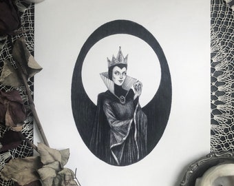 The Evil Queen - Fine Art Print - Snow White - Poison Apple - Dark Art - Gothic Illustration