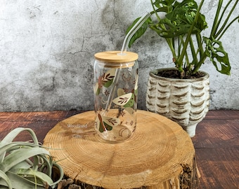 Cottagecore boho celestial moth iced coffee cup - Libbey / beer can glass + lid & straw - iced tea - cocktail - smoothie