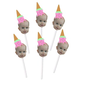 Ice Cream Cupcake Toppers with Face for Birthday Party - 1st 2nd 3rd 4th 5th 6th 7th 8th birthday, Summer, Luau, tropical