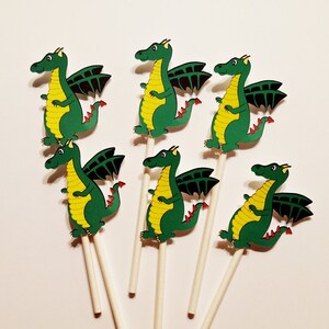 Dragon Cupcake Toppers (12 count) - Birthday Party, Boy, Custom, Magical, Fantasy, Sci Fi