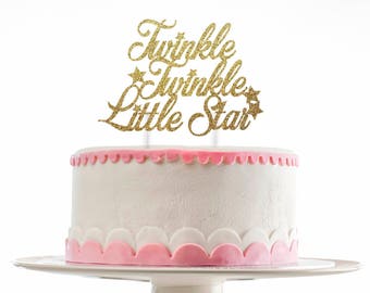 Twinkle Twinkle Little Star Glitter Cake Topper for Baby Shower or Birthday Party - Gold Glitter or Silver Glitter