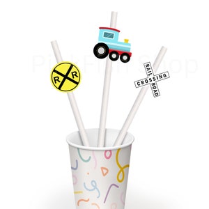 Train Themed Straw Flags  (24 count), - Conductor, Chugga Chugga Choo Choo, 2nd birthday, Stirrers, Train, Railroad crossing, Danger