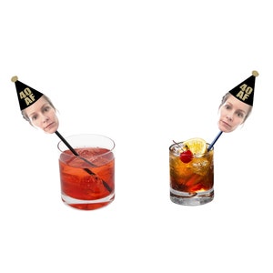 40 AF Birthday Drink Stirrers with Face and Hat, Swizzle Sticks, 30th, 40th, 50th, Over the Hill, Party Decorations, Supplies