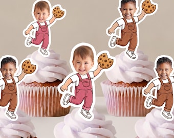 Personalized Cookie Cupcake Toppers and Matching Party Decorations | Stickers Confetti Banner | Two Sweet Birthday