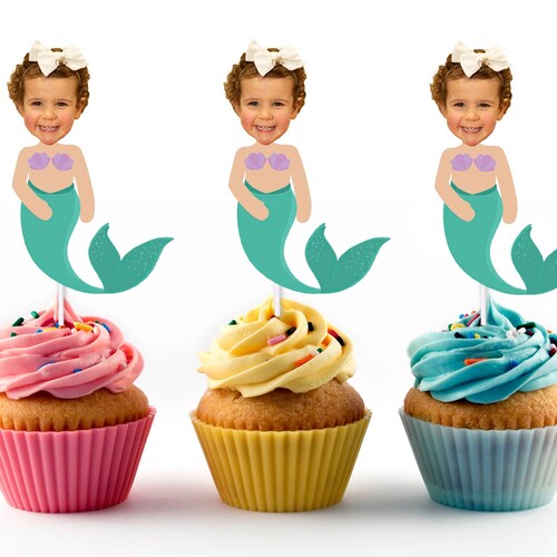 Mermaid Cupcake Toppers Custom With Face for Birthday Party Etsy