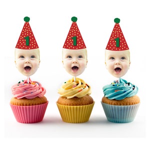 Strawberry Cupcake Toppers for a Strawberry Party Fruit, Banner, First Birthday, Cake Smash, Party Decorations, Pink, Red