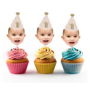 Sweet as a Peach Birthday Hat Face Cupcake Toppers for Peach Party, Georgia, 1st Birthday, First Bday, Peaches, Funny Cake Picks, Sticks