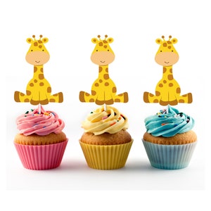 Giraffe Cupcake Toppers for Birthday party or Baby Shower (12 Count) - Jungle Theme, Party Decorations Supplies, Animal, Baby, Picks