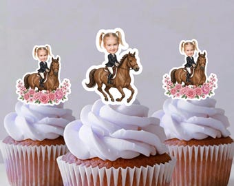 Horseback Riding Cupcake Toppers | Personalized Photo Toppers for Horse Lovers | Equestrian Theme Party Decor