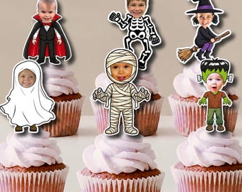 Halloween Cupcake Toppers | Photo Decorations for Halloween Party | Witch Ghost Vampire