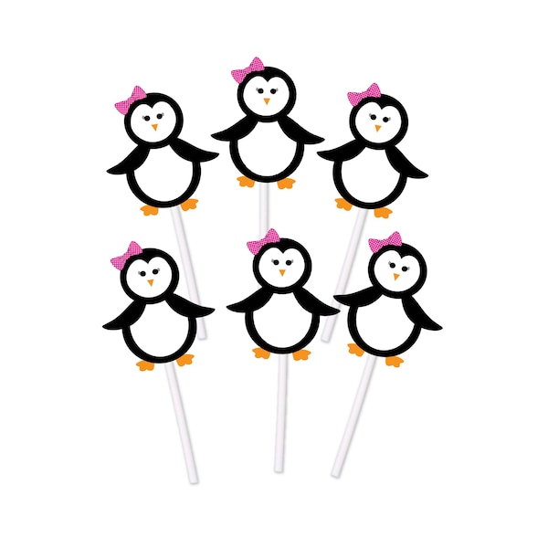 Penguin Cupcake Toppers for Birthday party or Baby Shower (12 Count) - Baby Girl, It's a girl, Winter, Scarf, Pink, Party Decorations, Polar