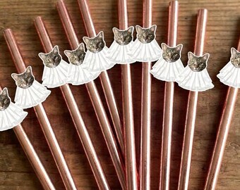 Bachelorette Cat Bride Straws | Kitty Cat Wedding Party Decorations | Pet Photo Veil
