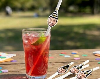Customized Photo Straws and Straw Flags | Face Straws | 30th 40th 50th 60 Birthday