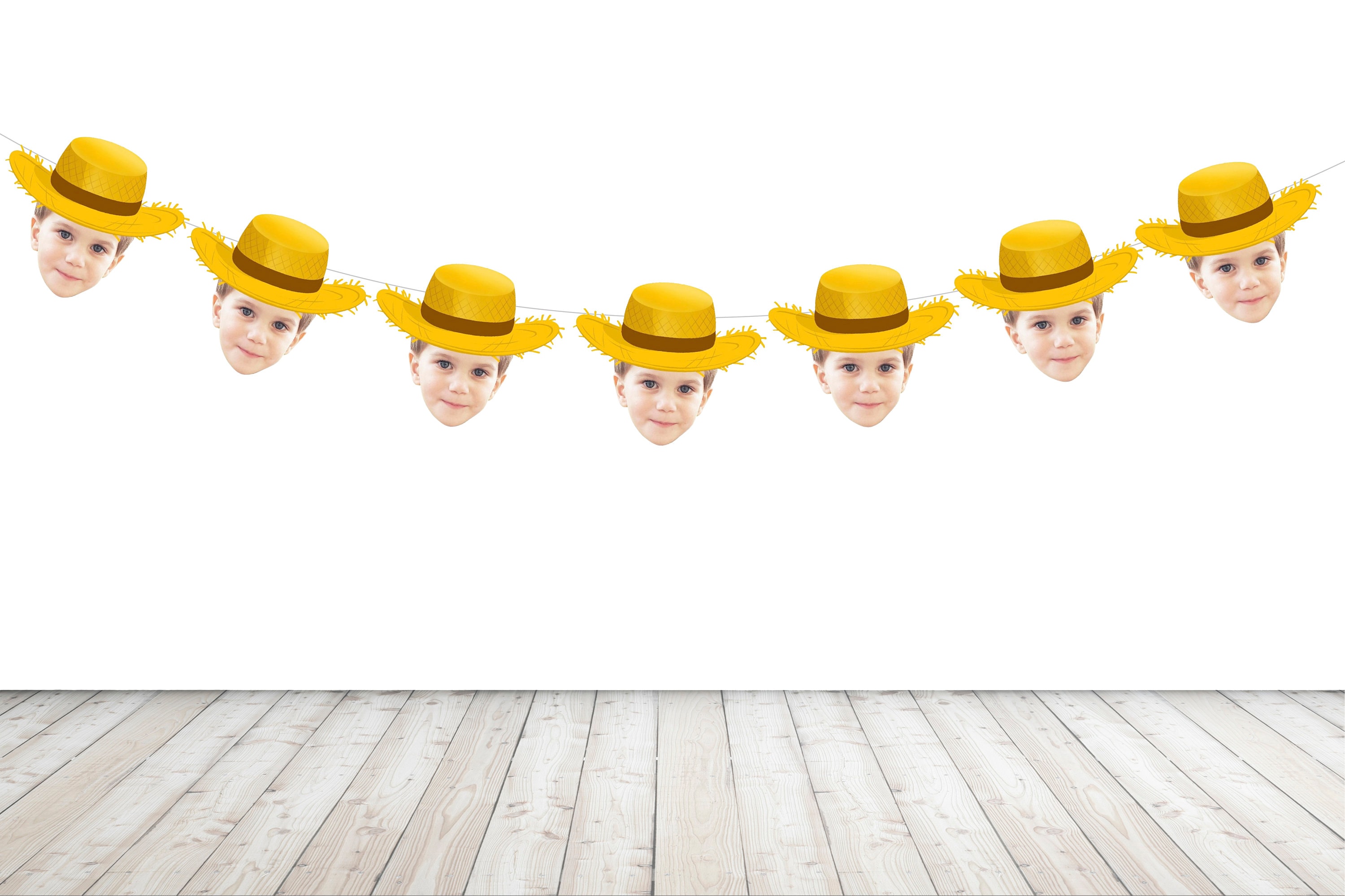 Photo Banner with Farmers Hat Prestrung Farm Party Birthday Party 1st Bday Down on the Farm Rodeo Cow Theme Garland