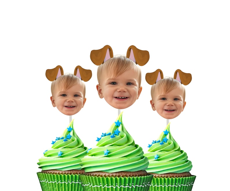 Let's pawty puppy cupcake toppers with face and puppy ears
