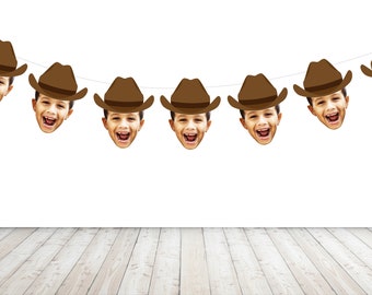 Cowboy Banner Customized with Picture | Pre-strung Rodeo Garland | Face Banner | Western Party Theme | Rodeo Bridal Shower | Cowboy Hat