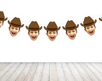 Cowboy Banner Customized with Picture- Pre-strung - Bachelorette, Photo Garland, Hat, Western, Bachelor, Birthday, Custom, Face Banner