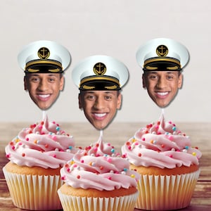Naval Cupcake Toppers Customized with Face | Naval Academy Graduation | Navy Retirement Party | Personalized | Navy Officer | Nautical Bach