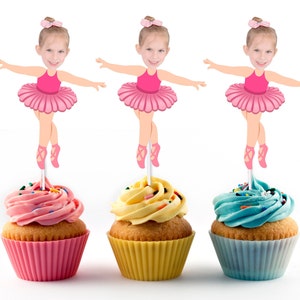 Ballerina Cupcake Toppers with Face Photo (12 count) - Ballet Party Decorations, Personalized, Ballerina, Ballet shoes, Recital
