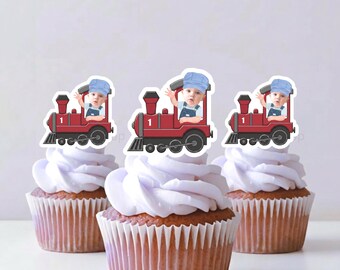 Train Conductor Cupcake Toppers and Party Decorations| | Boy Riding Train | Face Decor